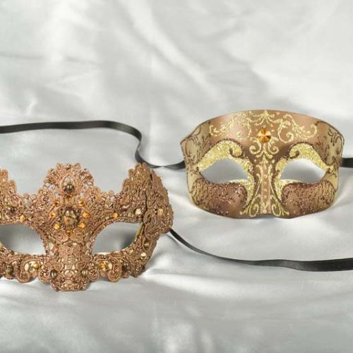 His and Hers Brown and Gold Venetian masks - Tomboy Macrame