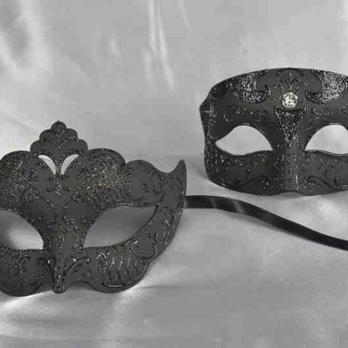 Black matching paper mache Venetian masks - Tomboy Giglio