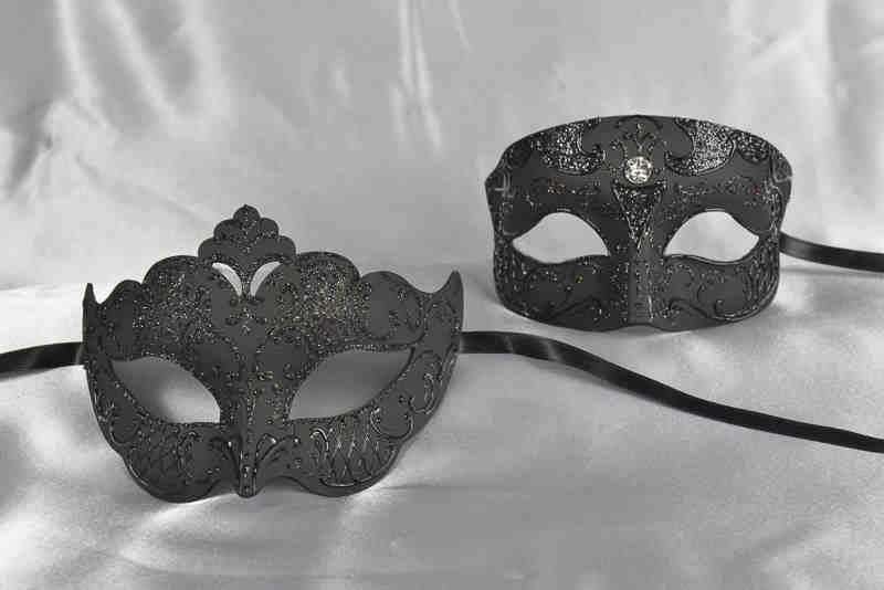 Black matching paper mache Venetian masks - Tomboy Giglio