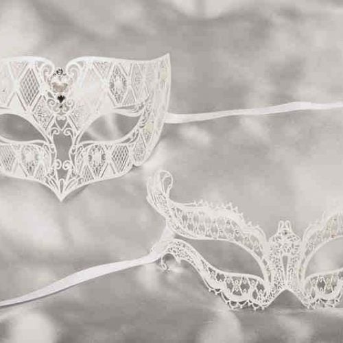 Pair of white filigree metal Venetian masks - Tomboy Vittoria