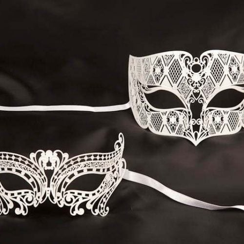 Pair of white filigree metal Venetian masks - Tomboy Chic