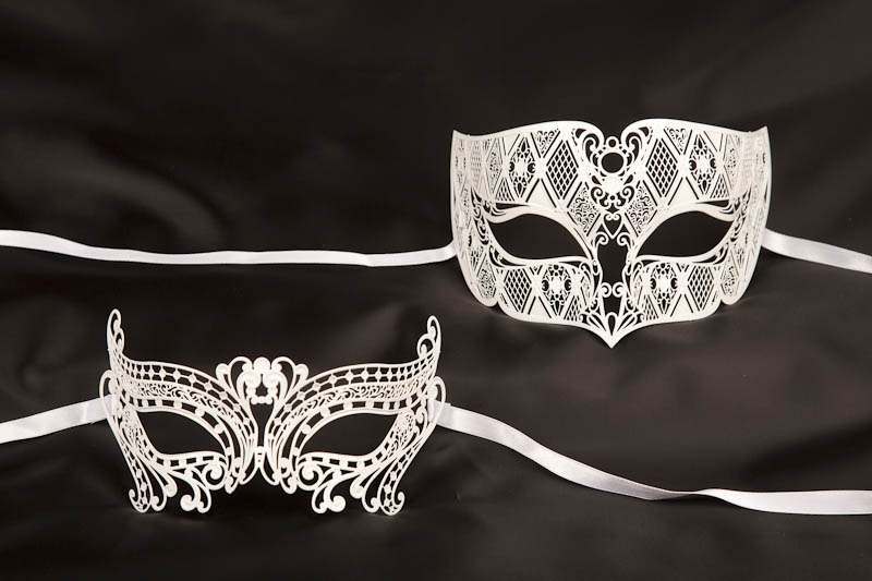 Pair of white filigree metal Venetian masks - Tomboy Chic