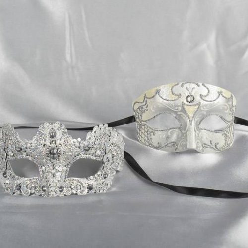 Venetian masks for Couples - Tomboy Macrame white and silver