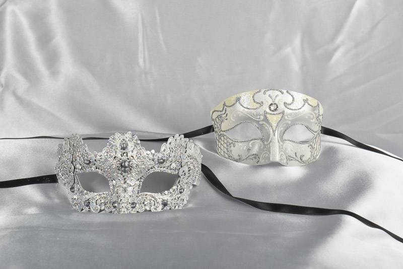 Venetian masks for Couples - Tomboy Macrame white and silver