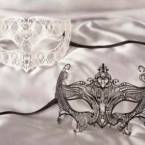 White and black filigree metal Venetian masks Tomboy Principessa