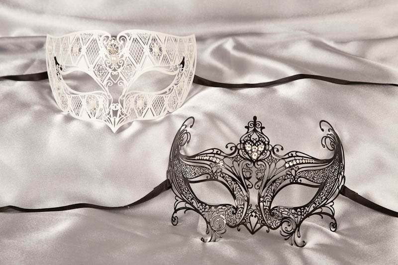 White and black filigree metal Venetian masks Tomboy Principessa