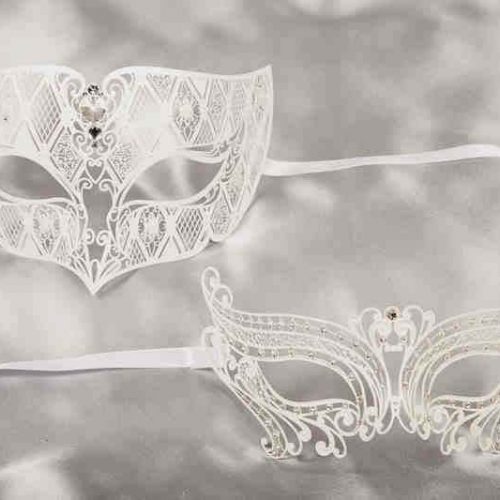 Pair of luxury white filigree metal Venetian masks - Tomboy Chic