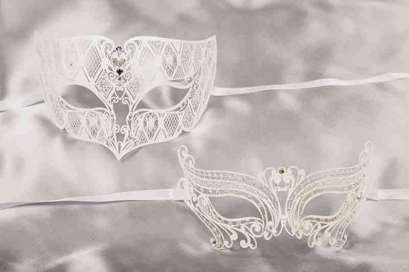 Pair of luxury white filigree metal Venetian masks - Tomboy Chic