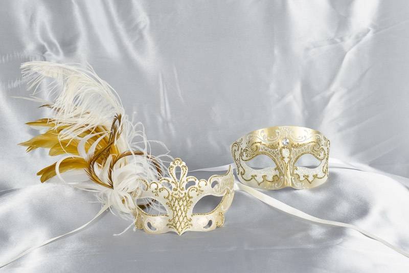 White Venetian masks for Couples Tomboy Vanity Gold