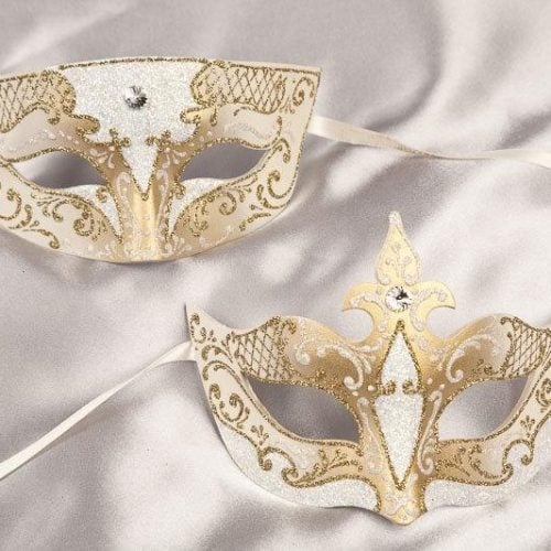 White gold Tomboy Farfallina - Pair of matching Venetian masks