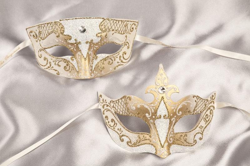 White gold Tomboy Farfallina - Pair of matching Venetian masks