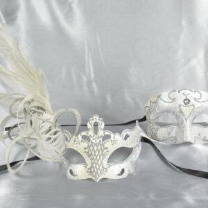 White Venetian masks for Couples - Tomboy Vanity Silver
