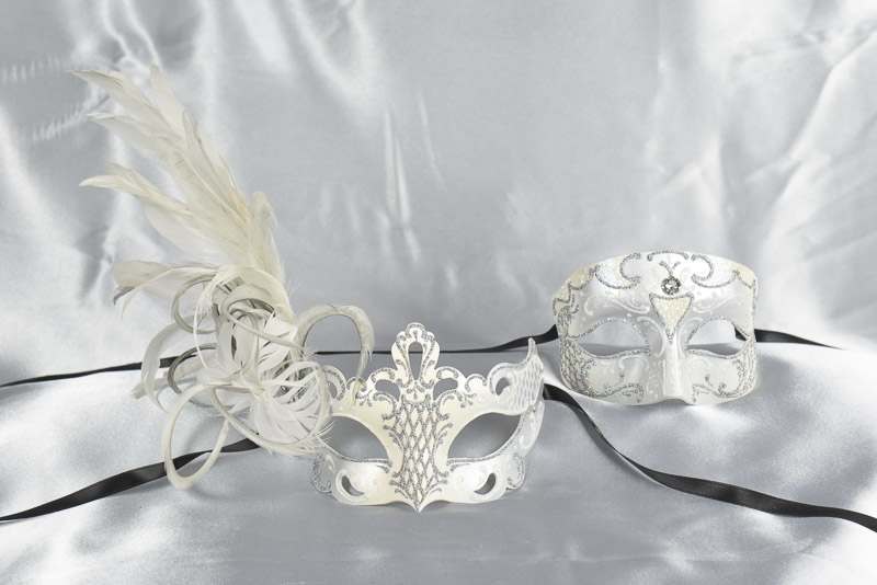 White Venetian masks for Couples - Tomboy Vanity Silver