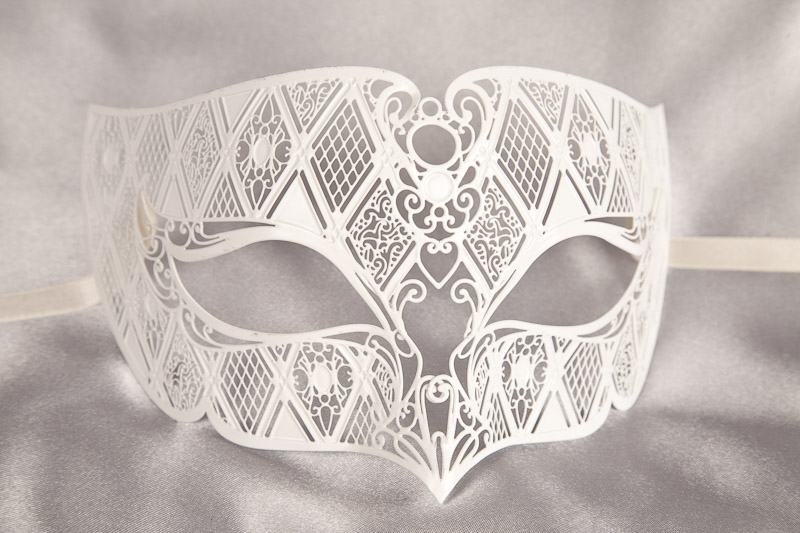 White laser cut lace filigree metal masks - Tomboy masculine mask for a man