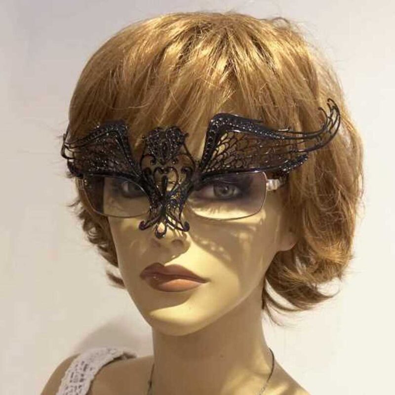 masquerade mask for glasses Ali Strass attached to Spectacles on female