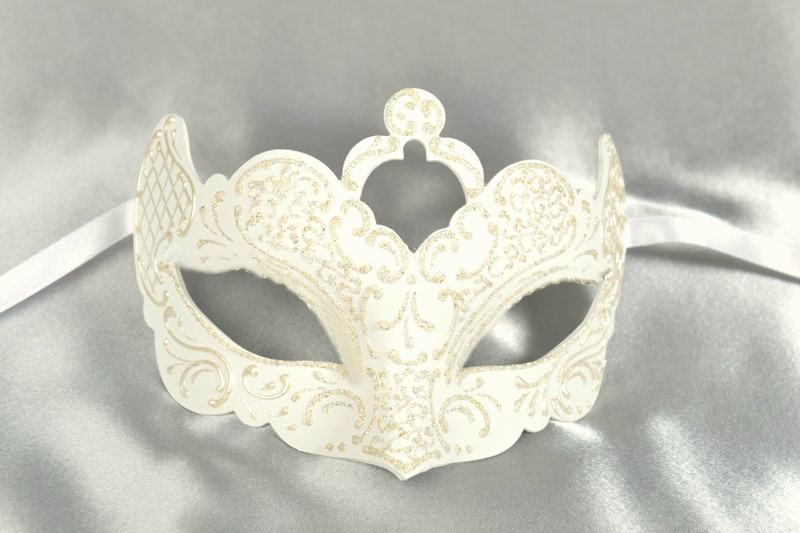 White Rialto shaped wedding masquerade mask