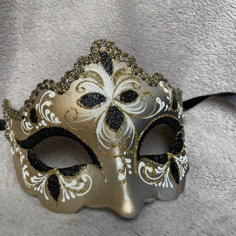 Black Giglio Fiore Gold with Gold Edging Detail - Half Face Carnival Masks
