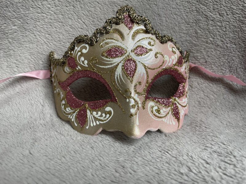 Pink Giglio Fiore Gold with Gold Edging Detail - Half Face Carnival Masks