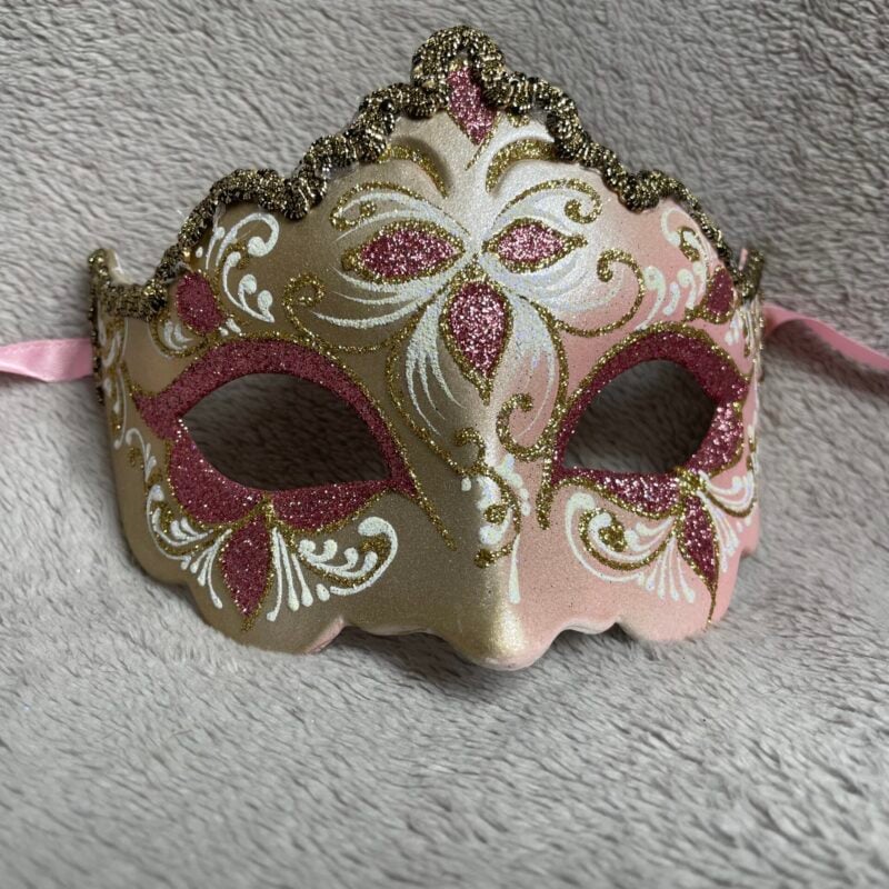 Pink Giglio Fiore Gold with Gold Edging Detail - Half Face Carnival Masks