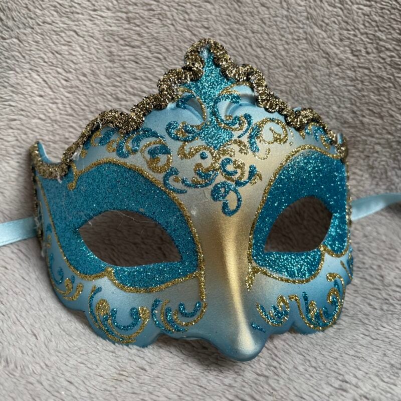 Turquiose Giglio Fiore Gold with Gold Edging Detail - Half Face Carnival Masks