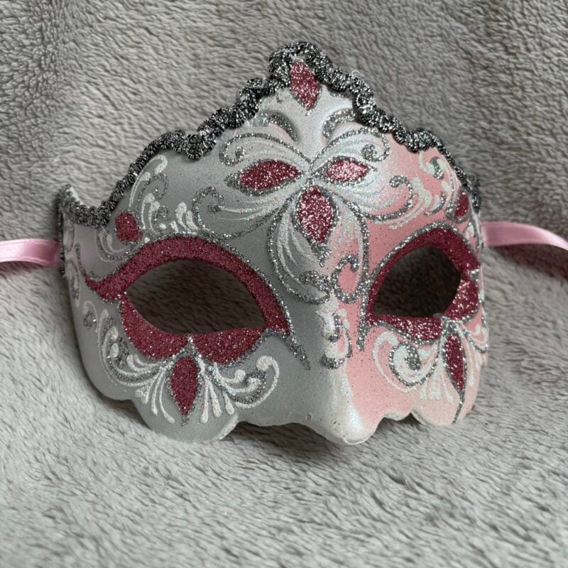 Pink Giglio Fiore Silver with Silver Edging Detail - Half Face Carnival Masks