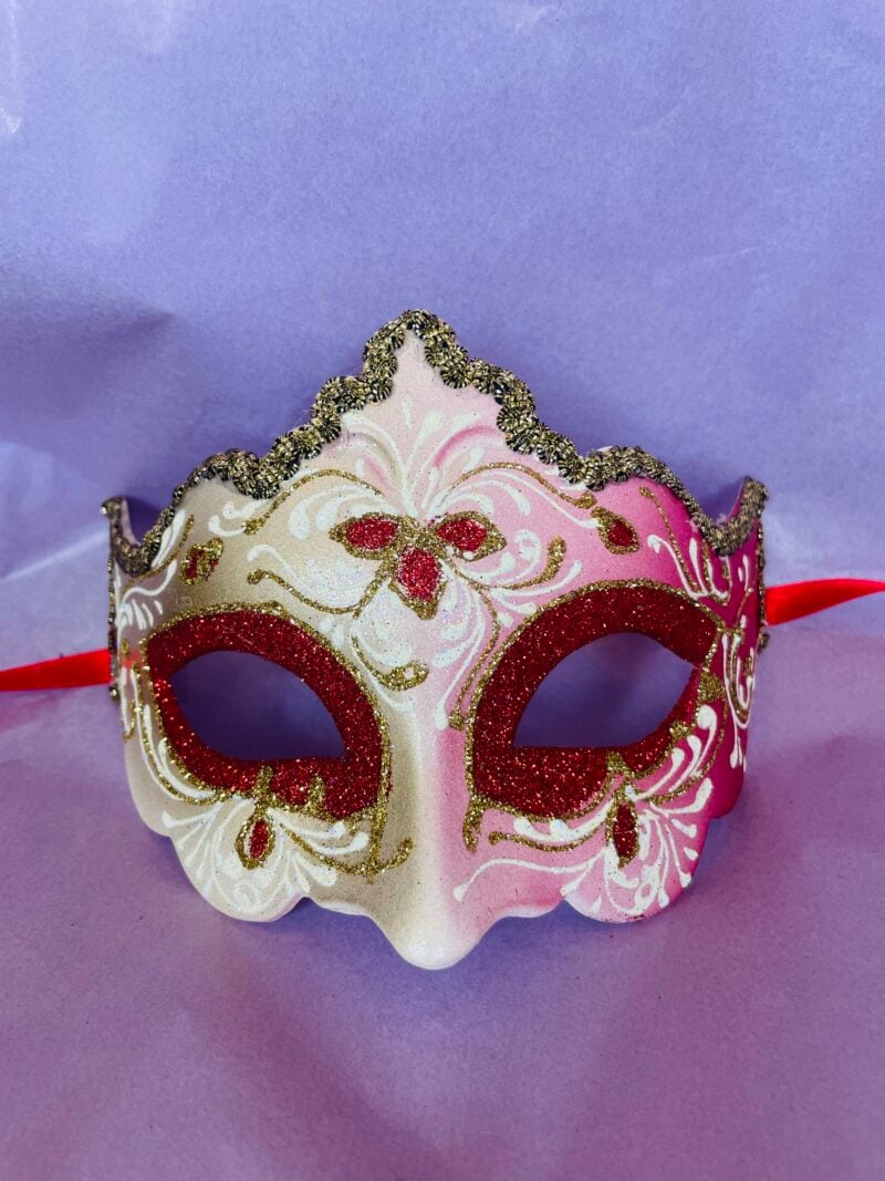Red Giglio Fiore Gold with Gold Edging Detail - Half Face Carnival Masks