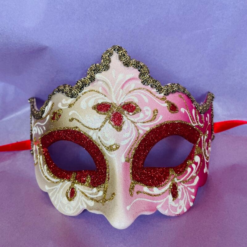 Red Giglio Fiore Gold with Gold Edging Detail - Half Face Carnival Masks