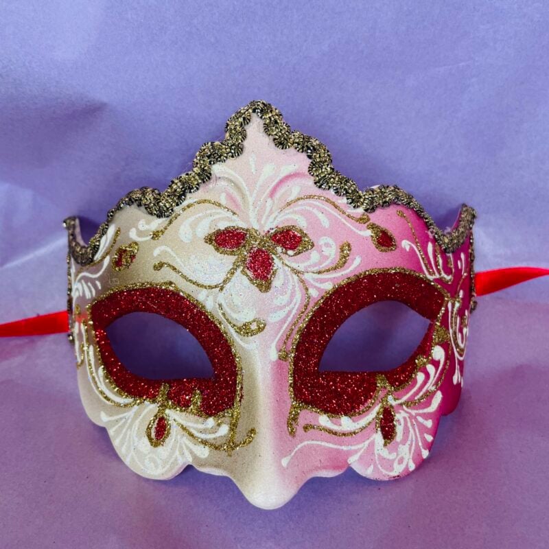 Red Giglio Fiore Gold with Gold Edging Detail - Half Face Carnival Masks