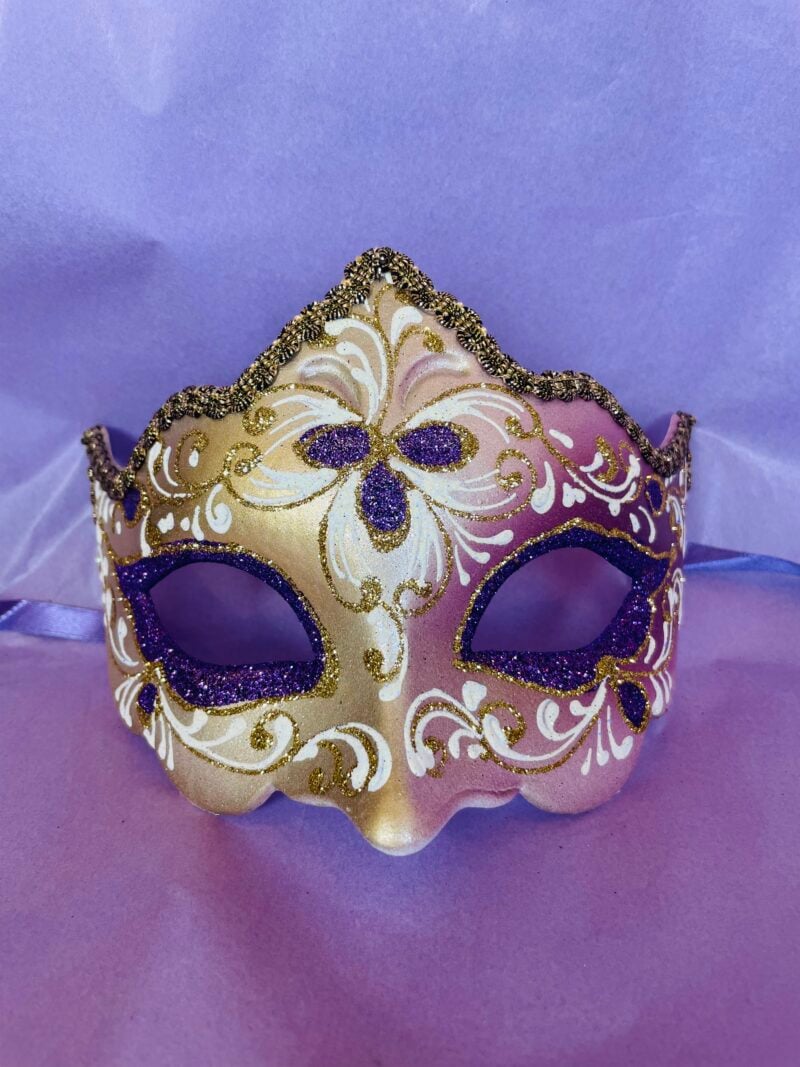 Purple Giglio Fiore Gold with Gold Edging Detail - Half Face Carnival Masks