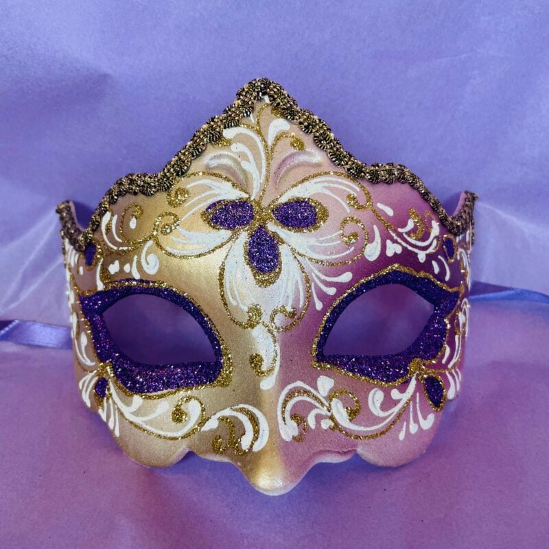 Purple Giglio Fiore Gold with Gold Edging Detail - Half Face Carnival Masks